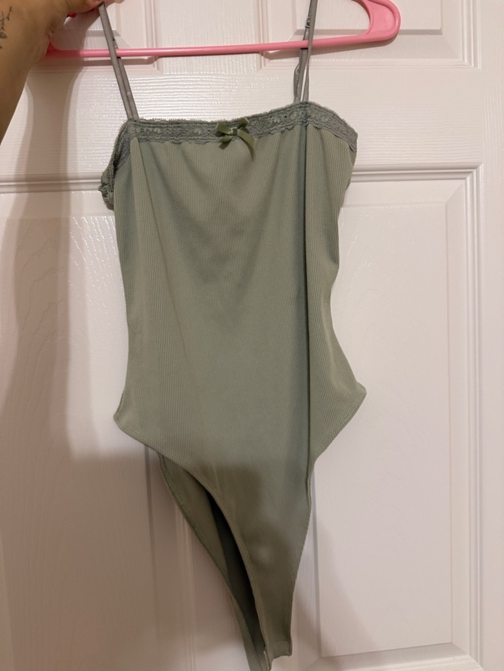 Target Sage Green Ribbed Lace-Trim Bodysuit